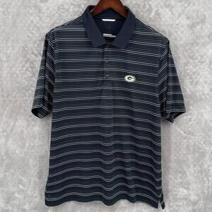 Green Bay Packers Shirt Mens Large Black NFL Football Cutter & Buck Polo Striped